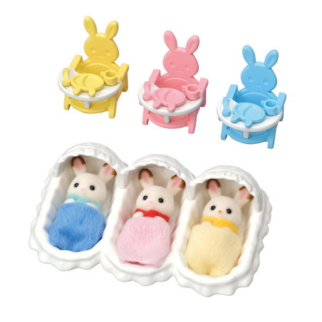 Les triplés Lapin Chocolat et accessoires puériculture de Sylvanian Family - 1
