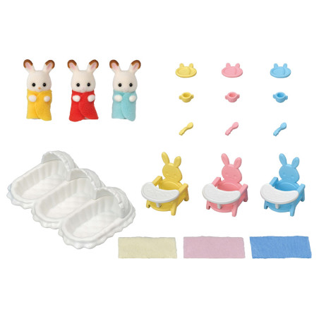 Les triplés Lapin Chocolat et accessoires puériculture de Sylvanian Family - 2